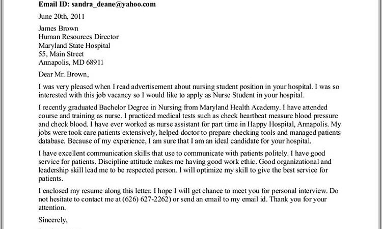 Sample Resume Cover Letter For Nursing Student