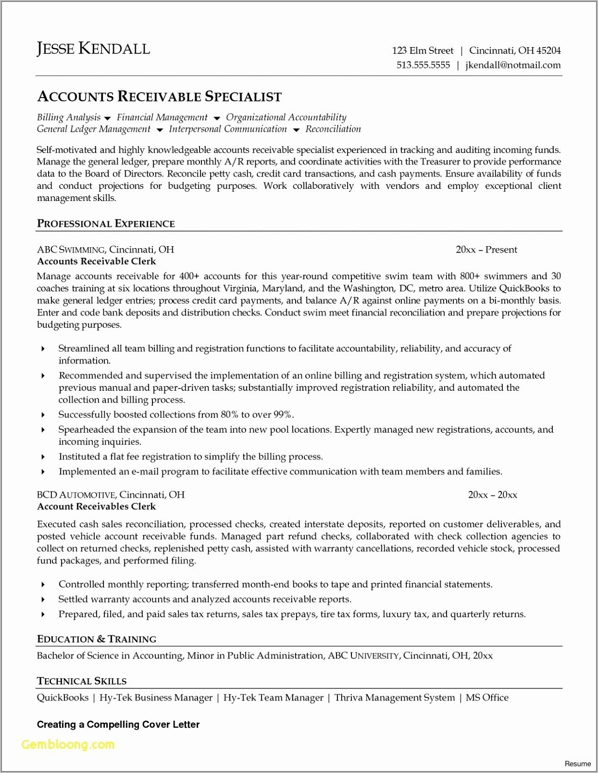 Sample Resume For Accounts Receivable Specialist