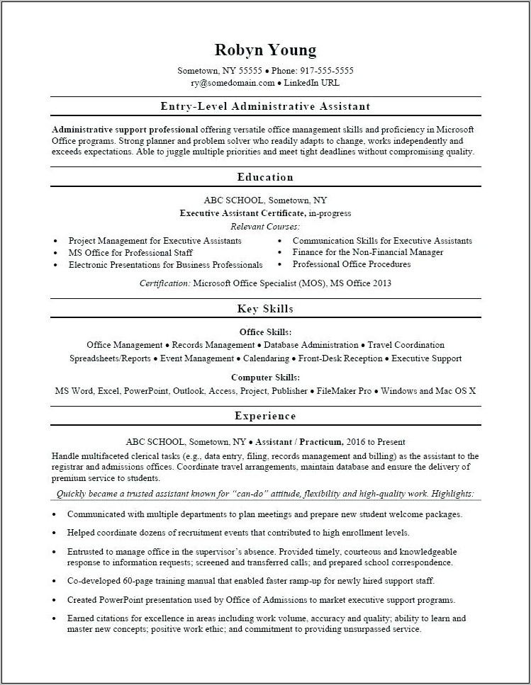 Sample Resume For Administrative Assistants