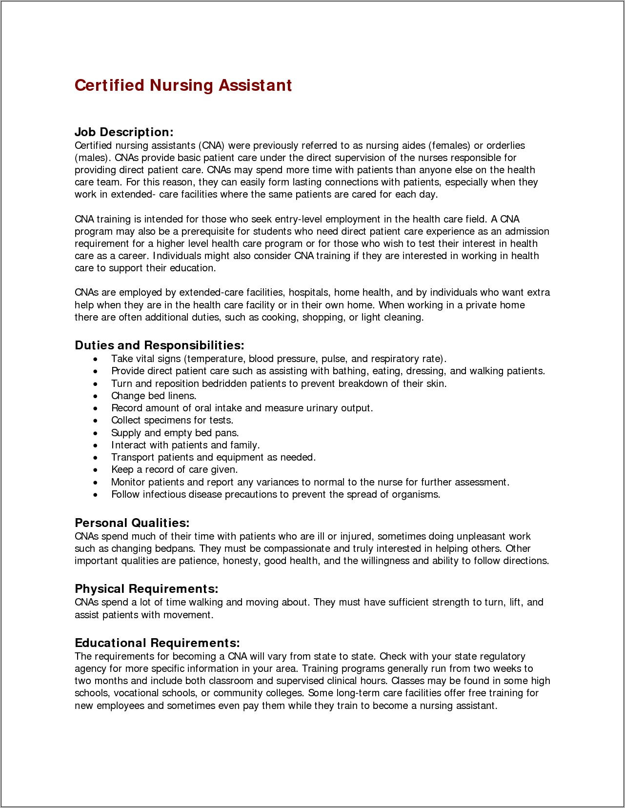 Sample Resume For Applying Nursing Assistant
