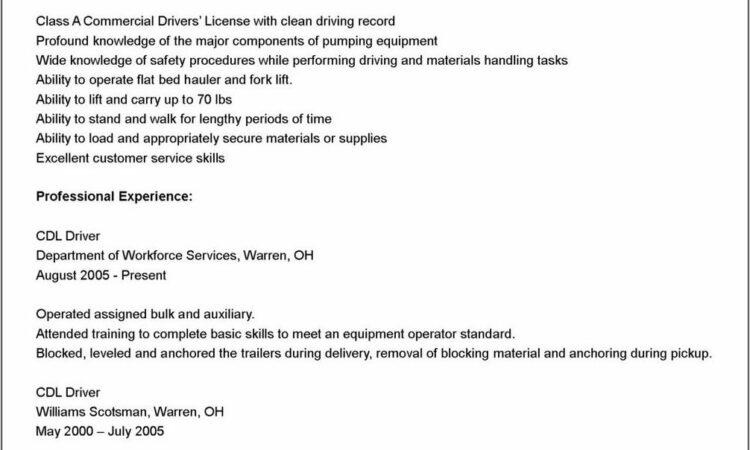 Sample Resume For Cdl Truck Drivers