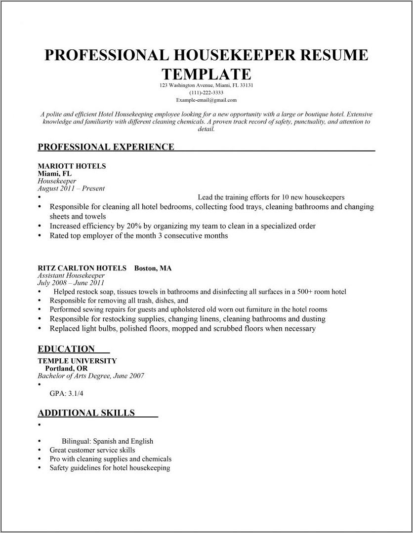 Sample Resume For Cleaning Job In Australia