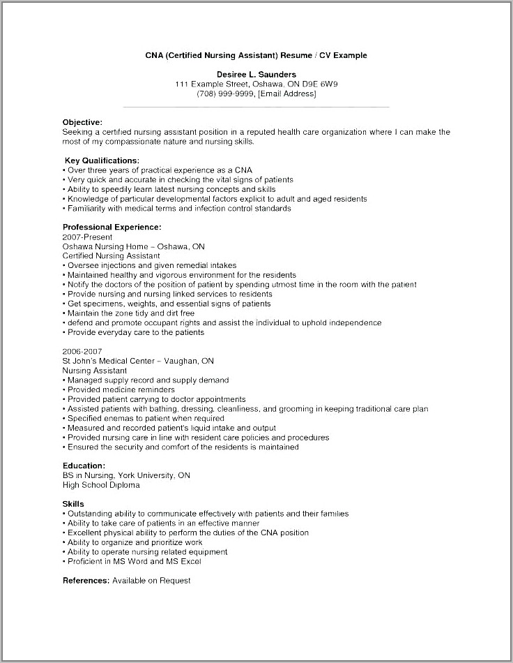 Sample Resume For Cna Job