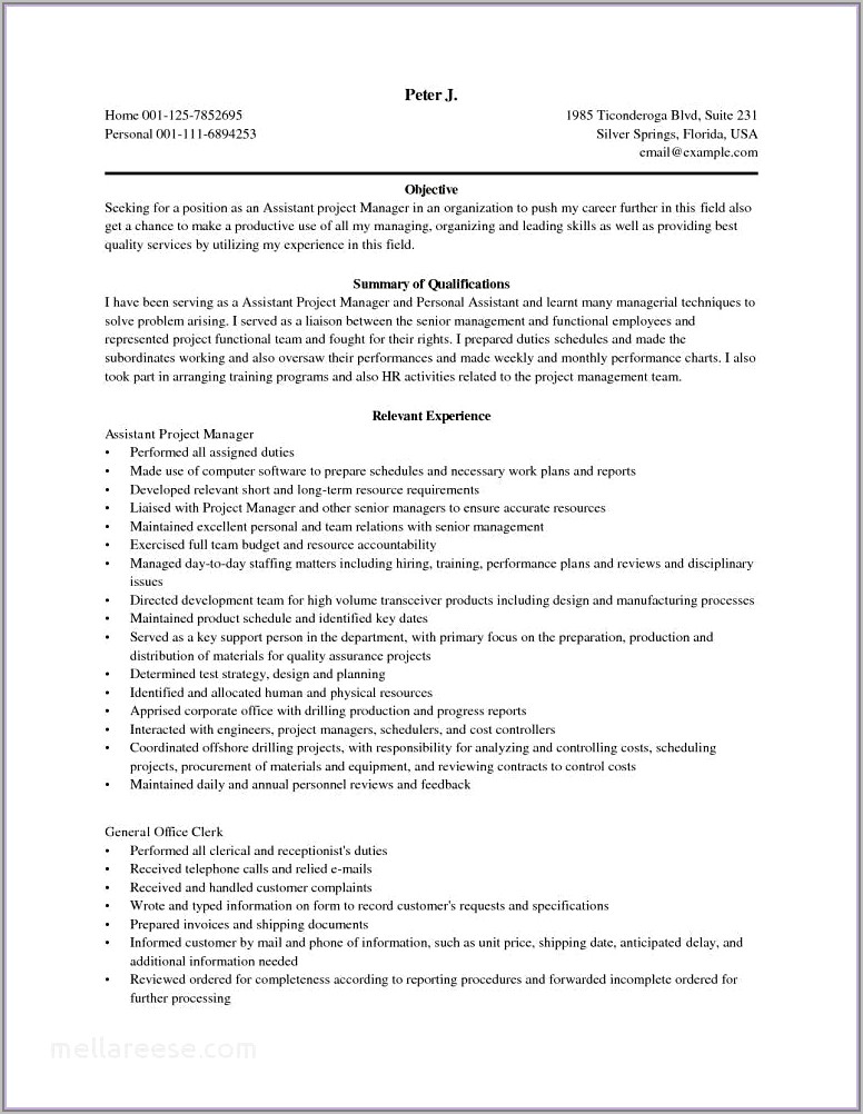 Sample Resume For Construction Project Manager Position