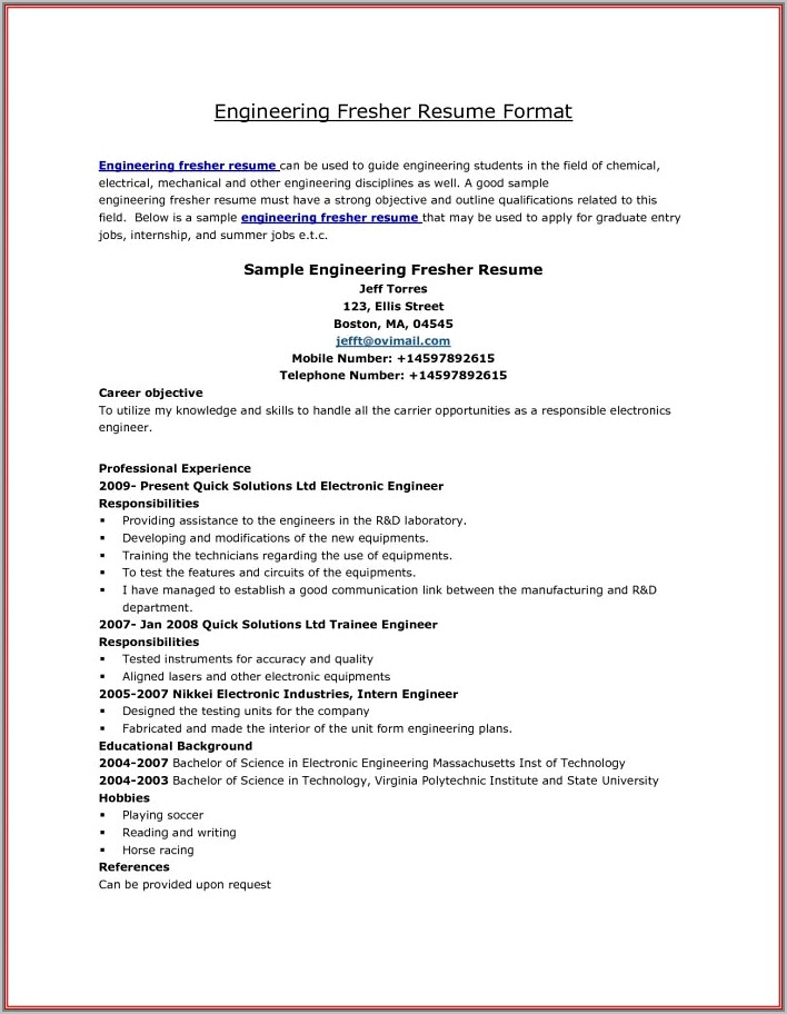 Sample Resume For Electrical Engineer Maintenance Pdf