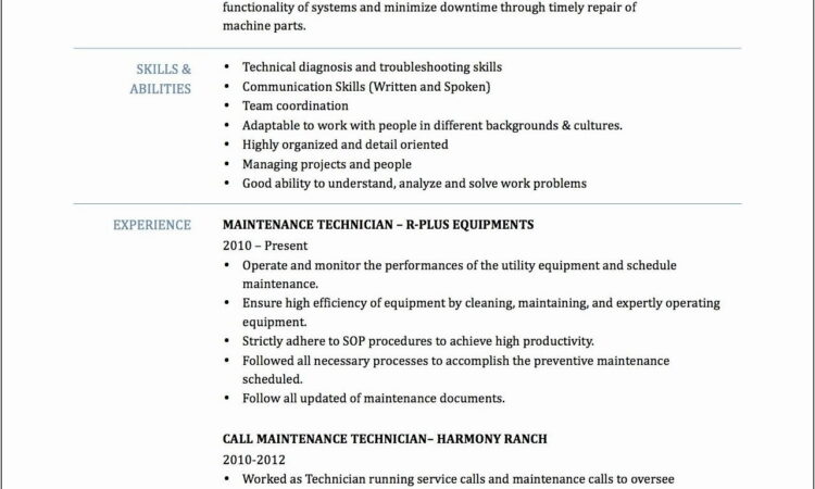 Sample Resume For Electrical Maintenance Technician