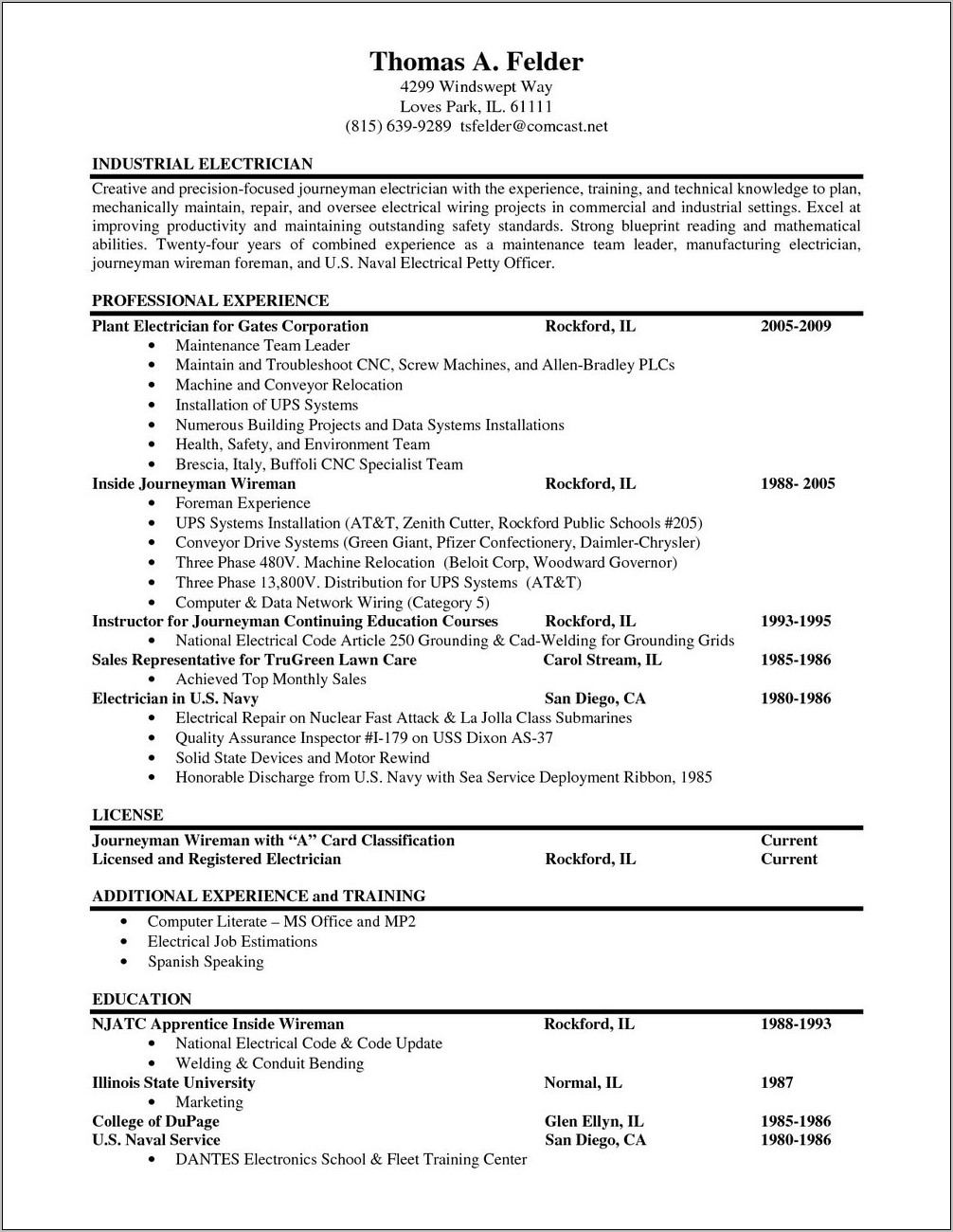 Sample Resume For Electrician In India