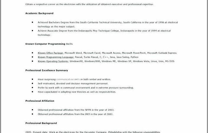 Sample Resume For Electrician Technician