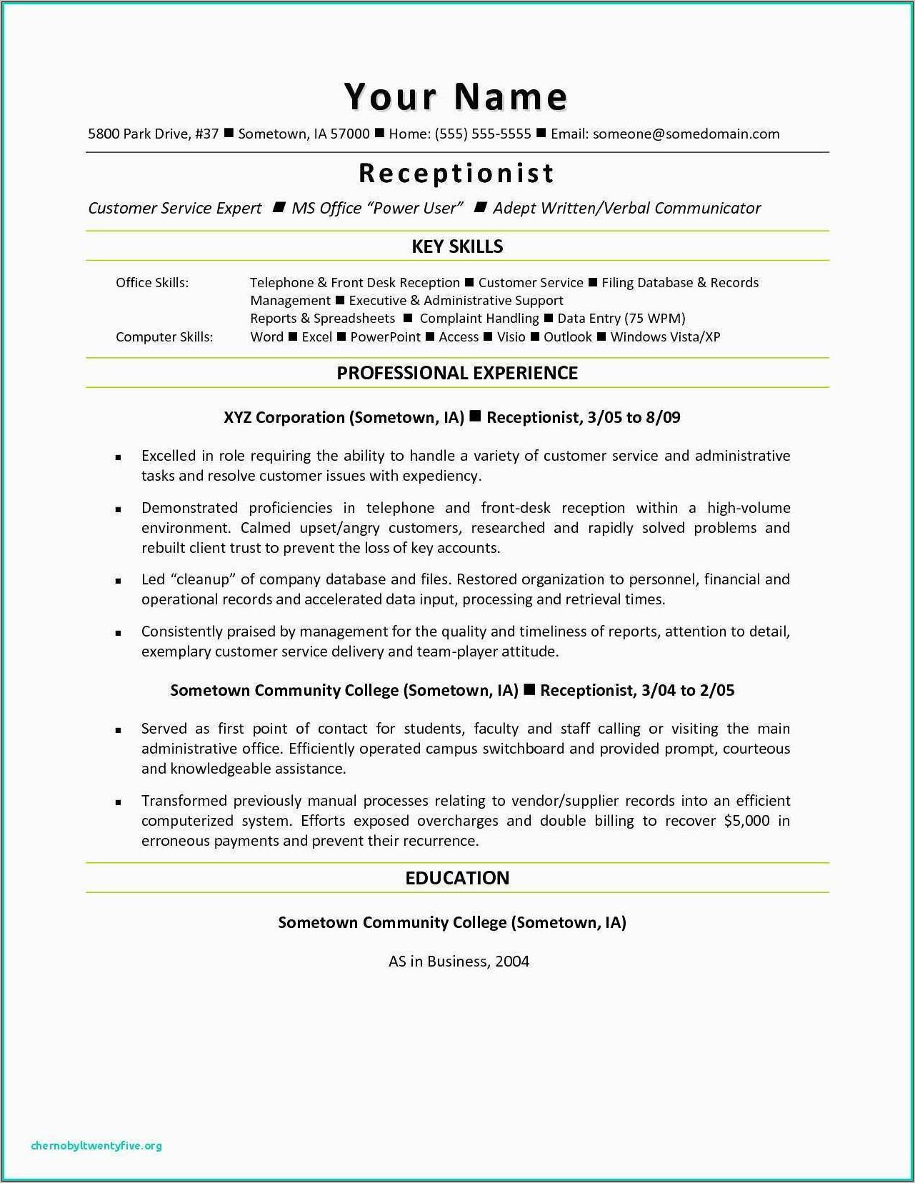 Sample Resume For Entry Level Medical Receptionist