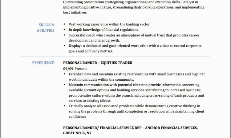 Sample Resume For Experienced Bankers