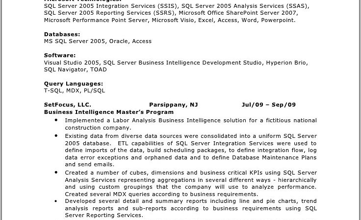 Sample Resume For Experienced Business Intelligence Developer