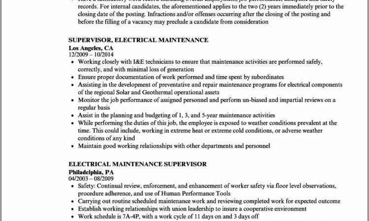 Sample Resume For Experienced Electrical Maintenance Manager