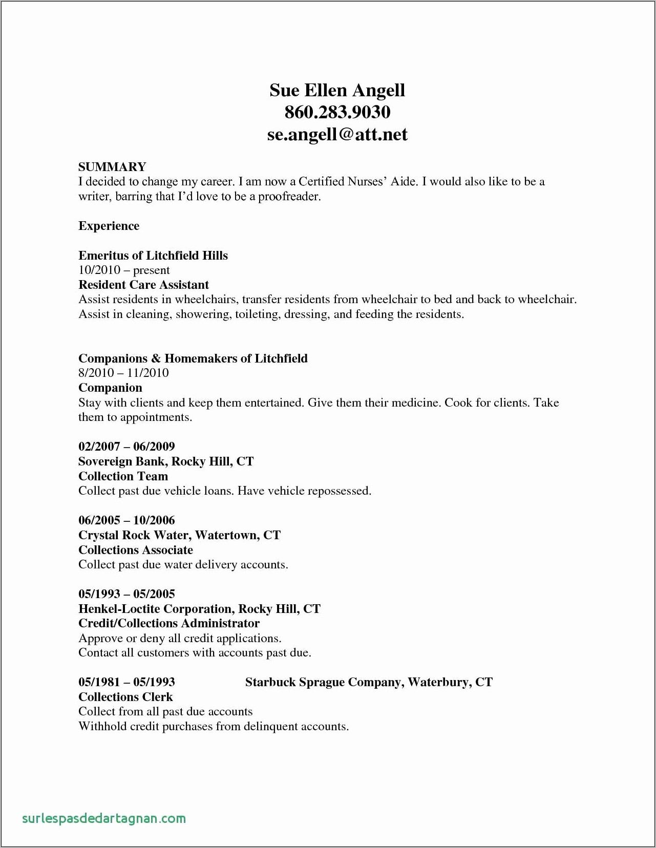 Sample Resume For Experienced Nursing Assistant