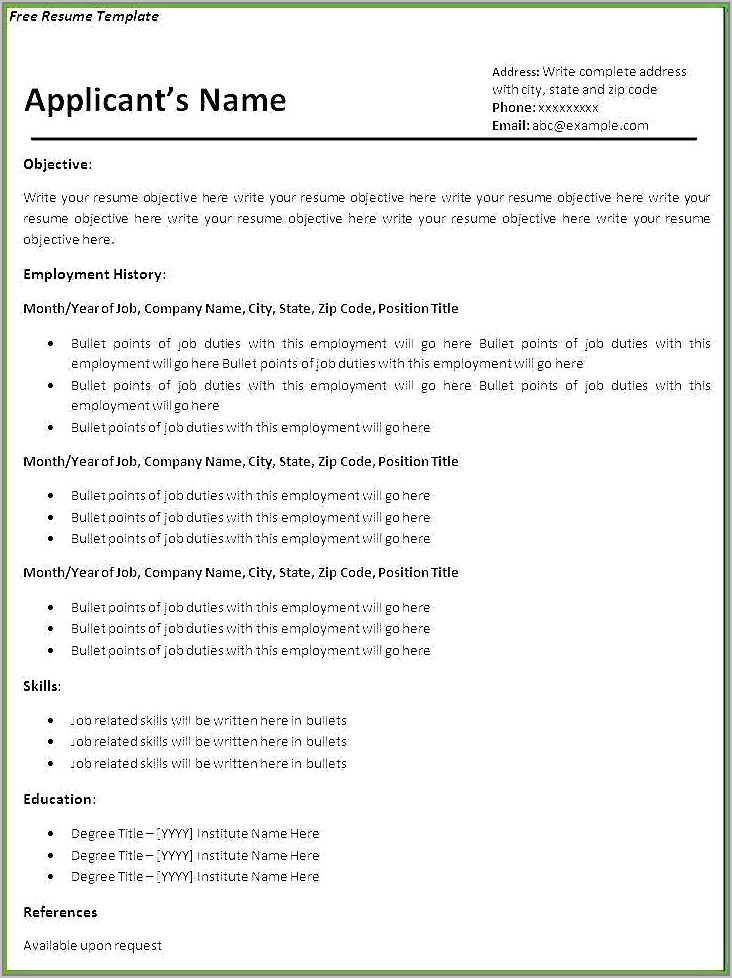 Sample Resume For Freshers Doc Free Download