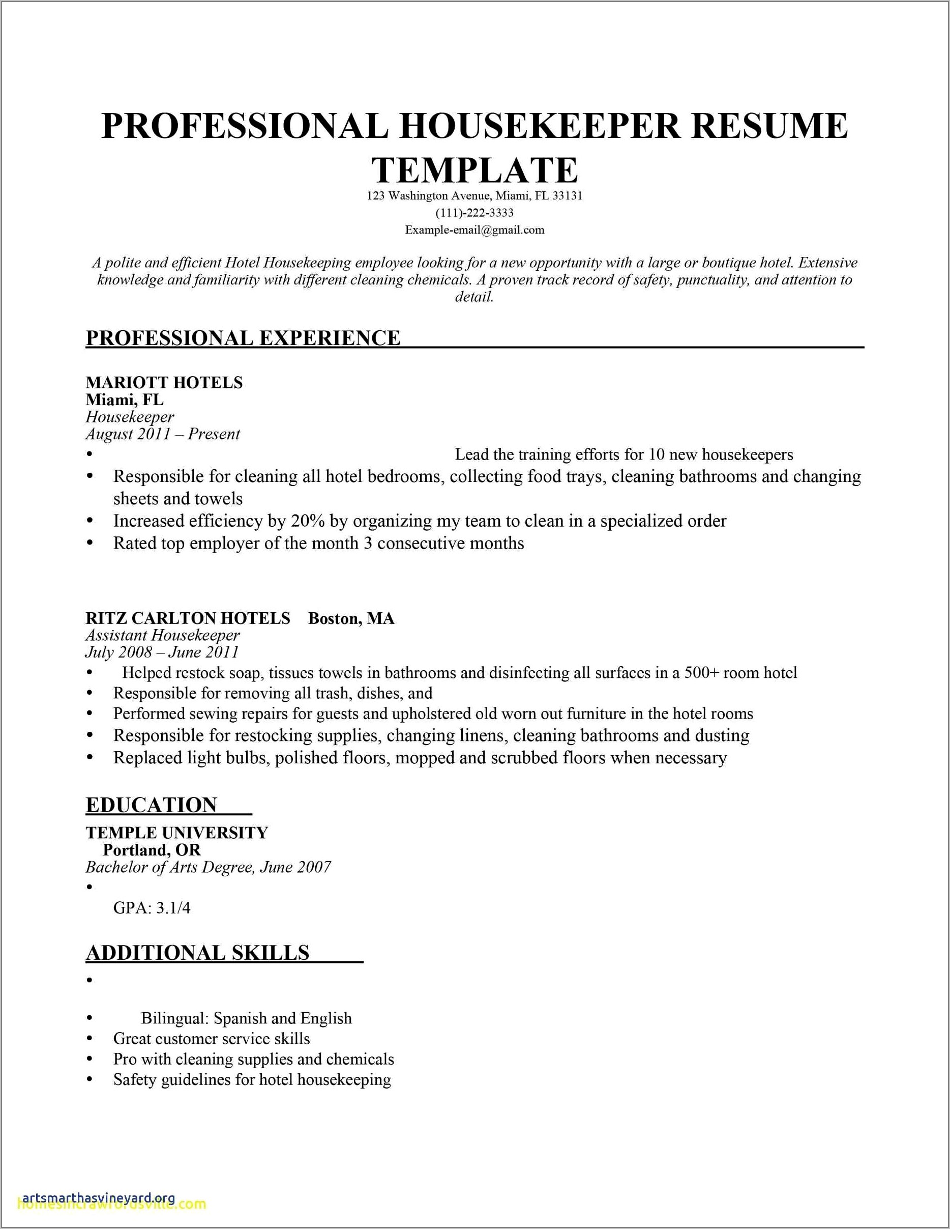 Sample Resume For Hotel Housekeeping Job