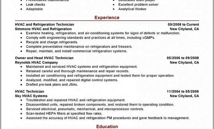 Sample Resume For Hvac Control Technician