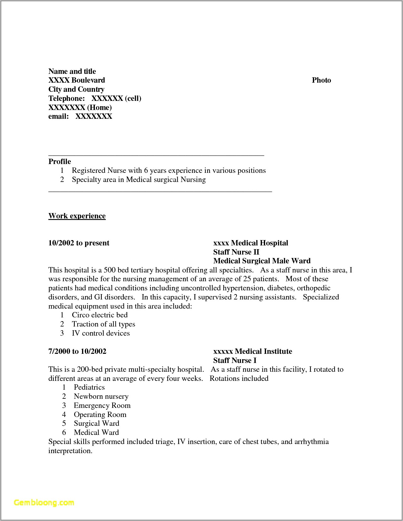 Sample Resume For Med Surg Nurse