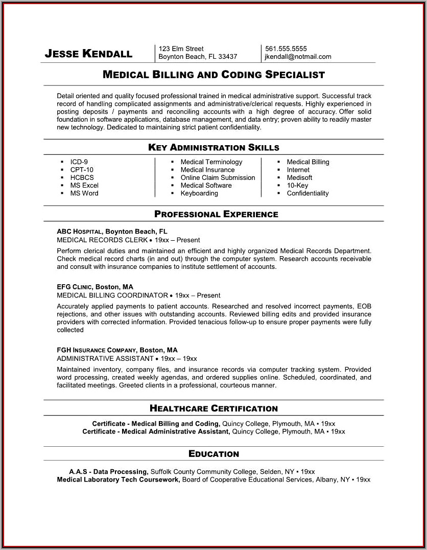 Sample Resume For Medical Coding Fresher
