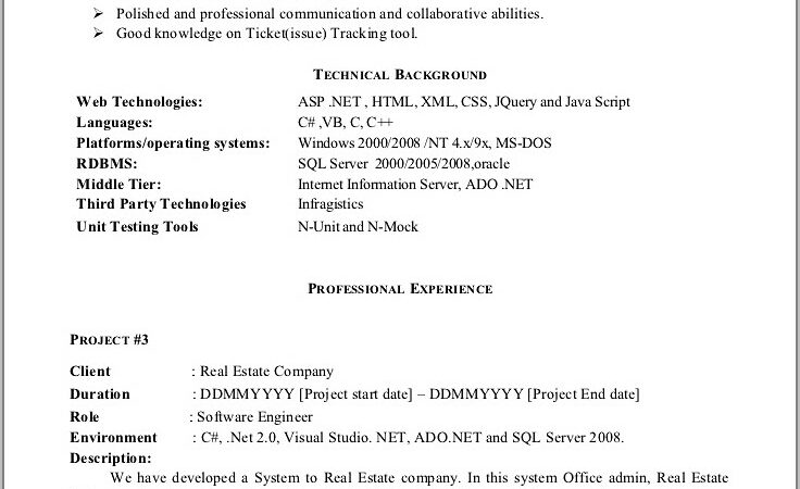 Sample Resume For Net Developer Experience