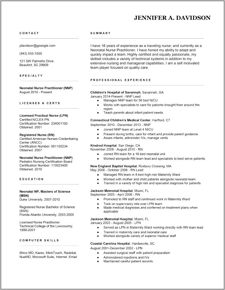 Sample Resume For New Graduate Registered Nurse