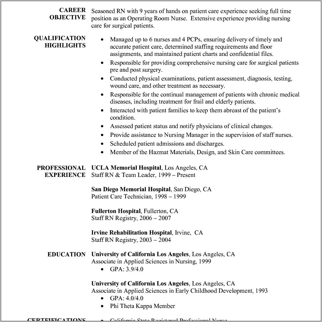 Sample Resume For New Registered Nurse