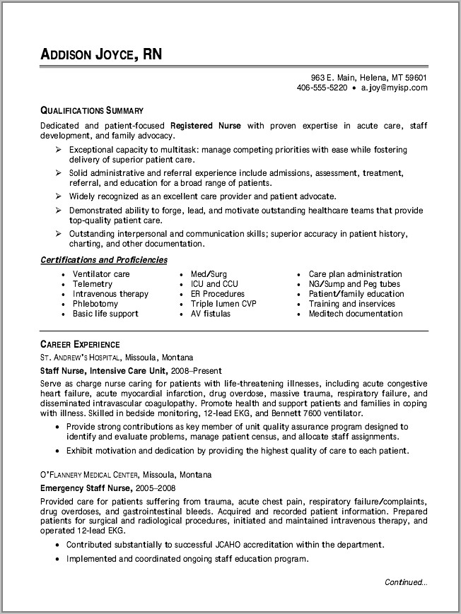 Sample Resume For Nurses In Canada