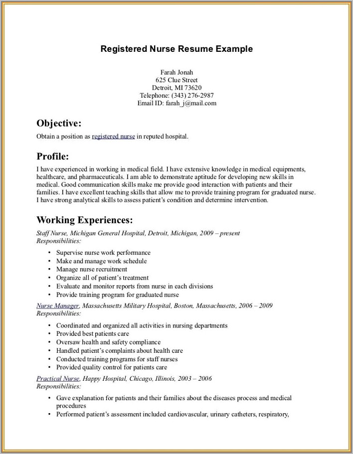 Sample Resume For Nurses With No Experience