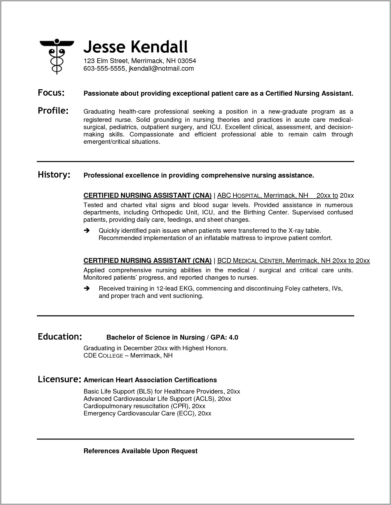 Sample Resume For Nursing Position