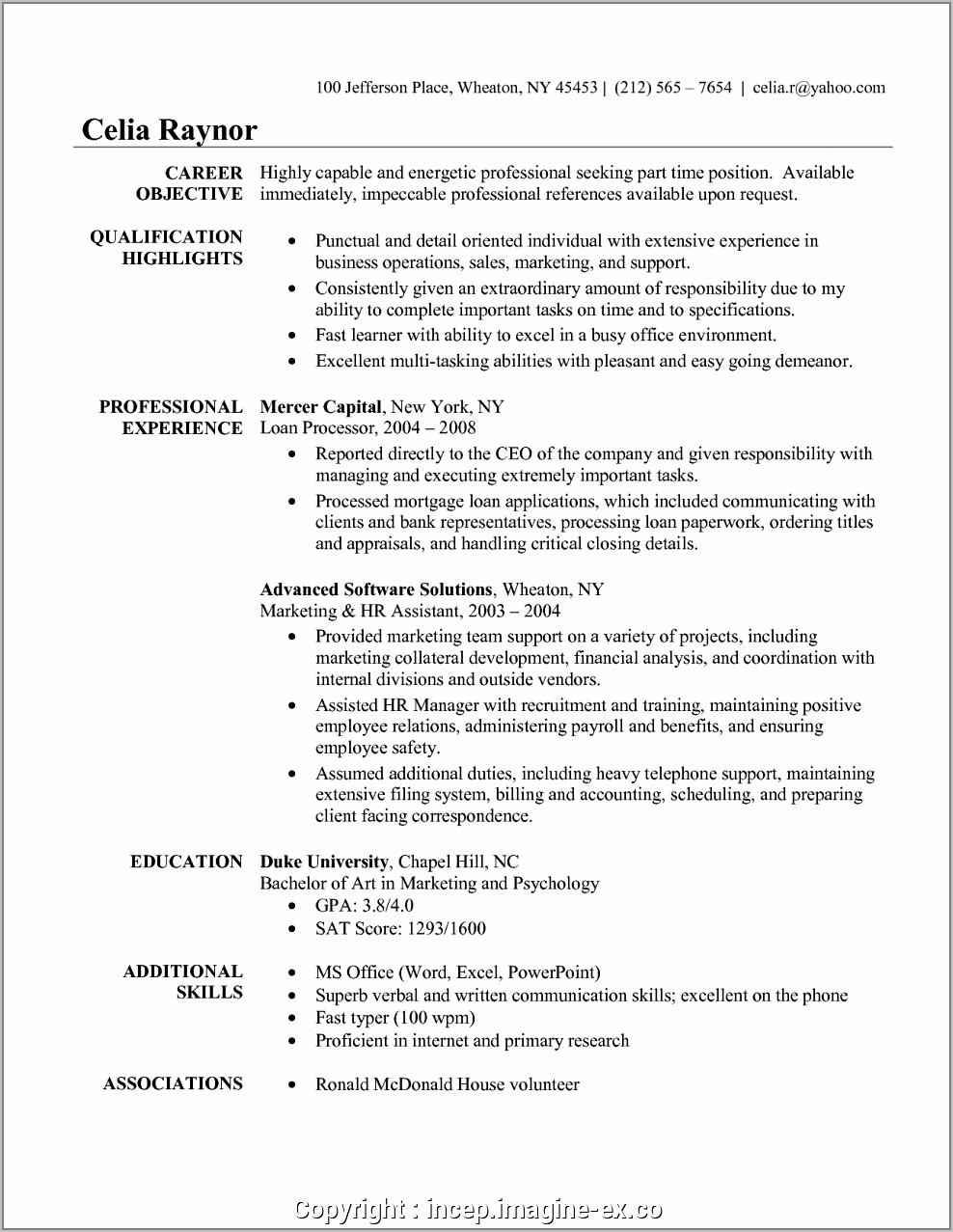 Sample Resume For Office Position