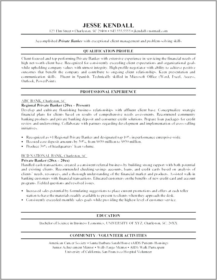 Sample Resume For Personal Banker