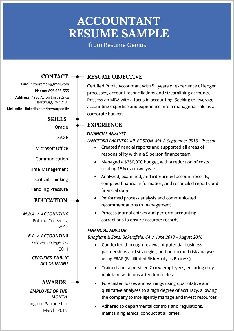 Sample Resume For Professional Accountant