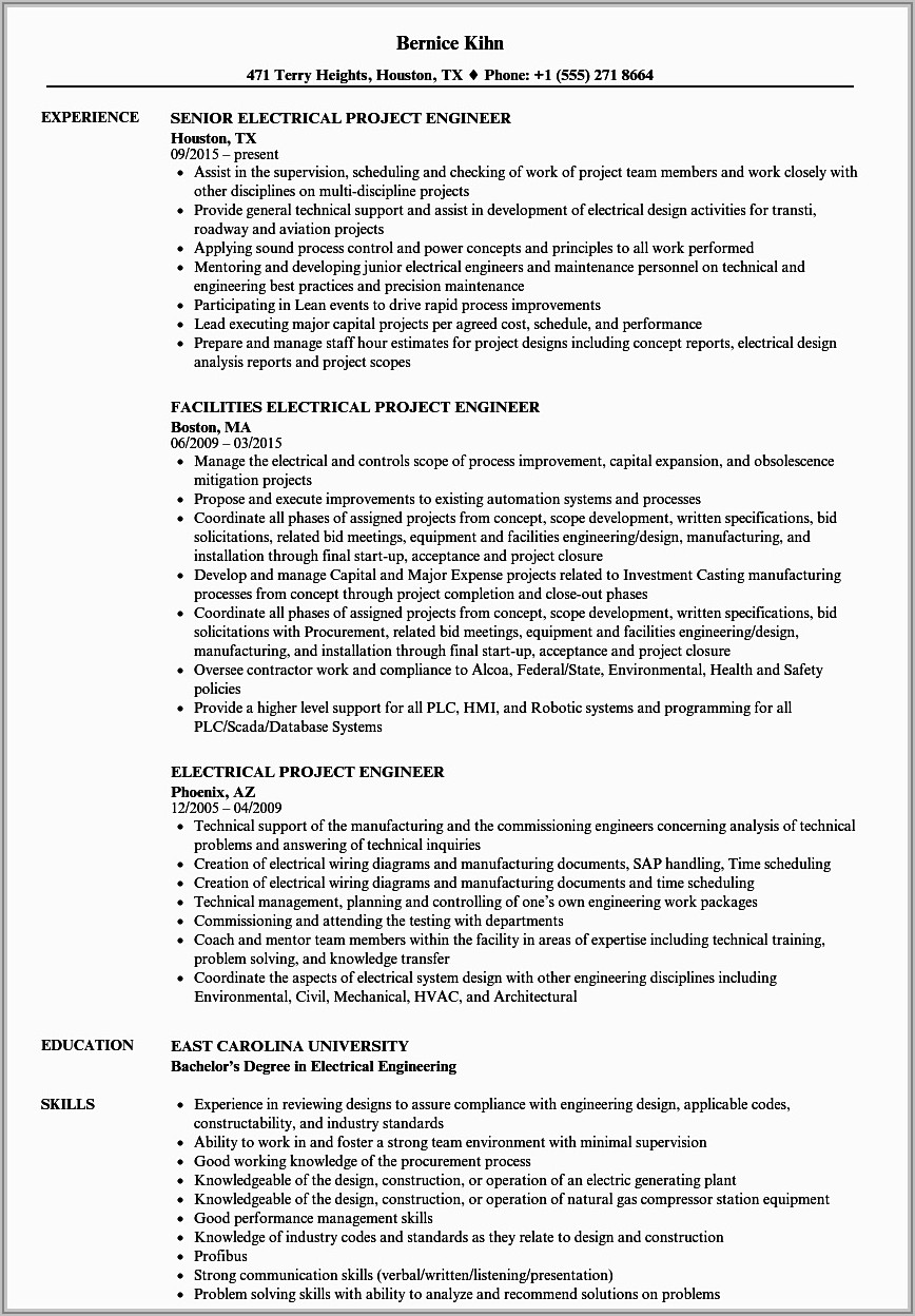 Sample Resume For Project Manager In Manufacturing