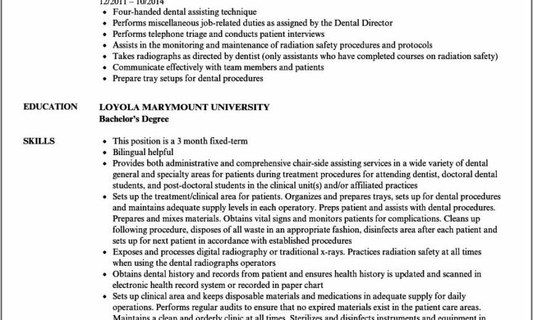 Sample Resume For Registered Dental Assistant