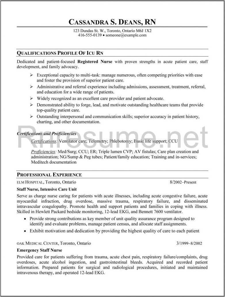 Sample Resume For Registered Nurse In Australia
