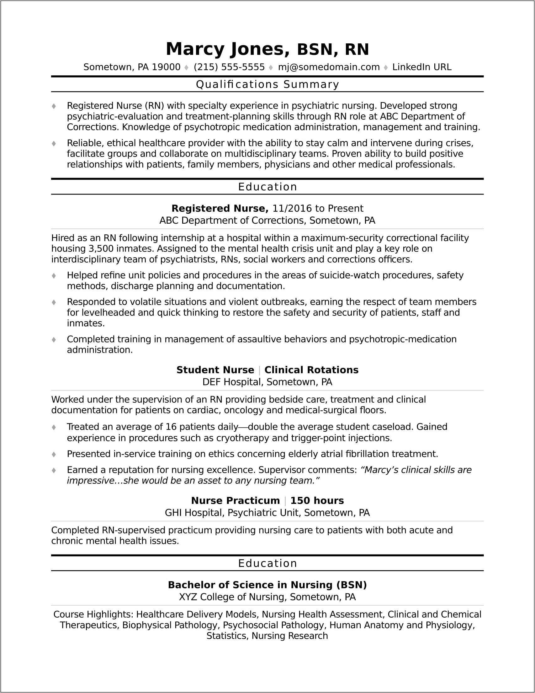 Sample Resume For Registered Nurse Pdf