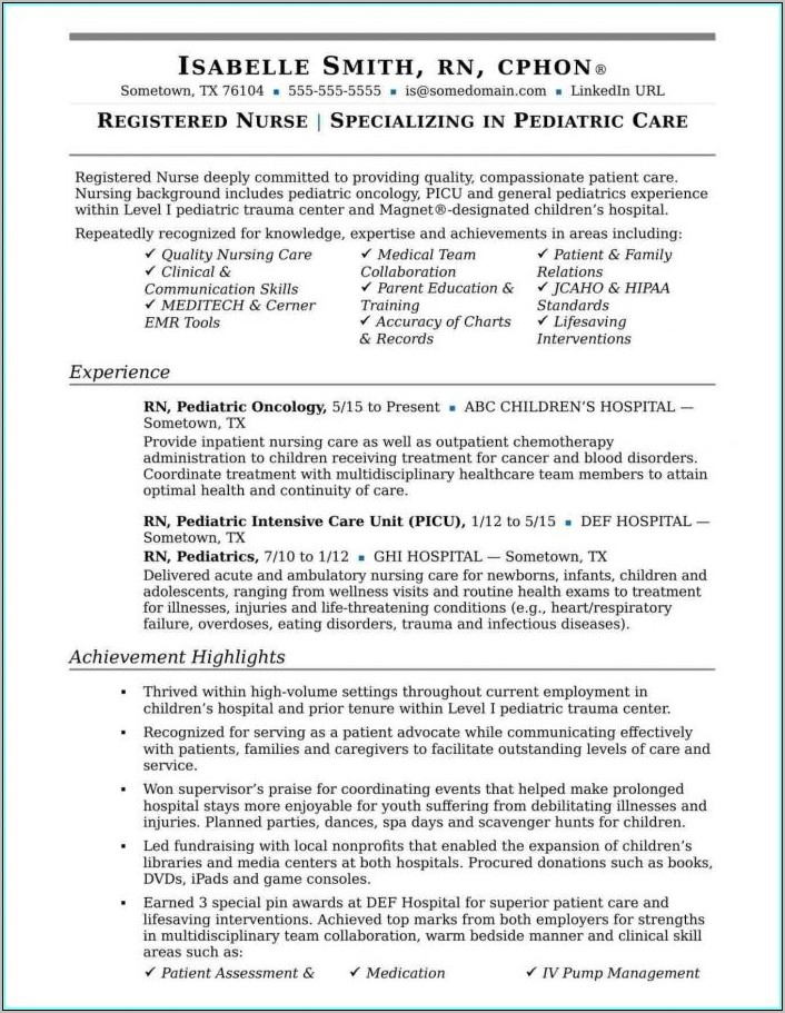 Sample Resume For Registered Nurse With Experience