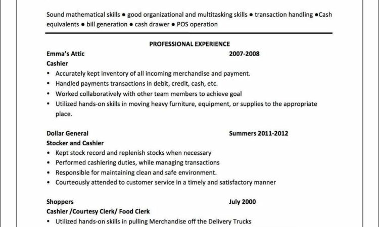 Sample Resume For Restaurant Cashier Position