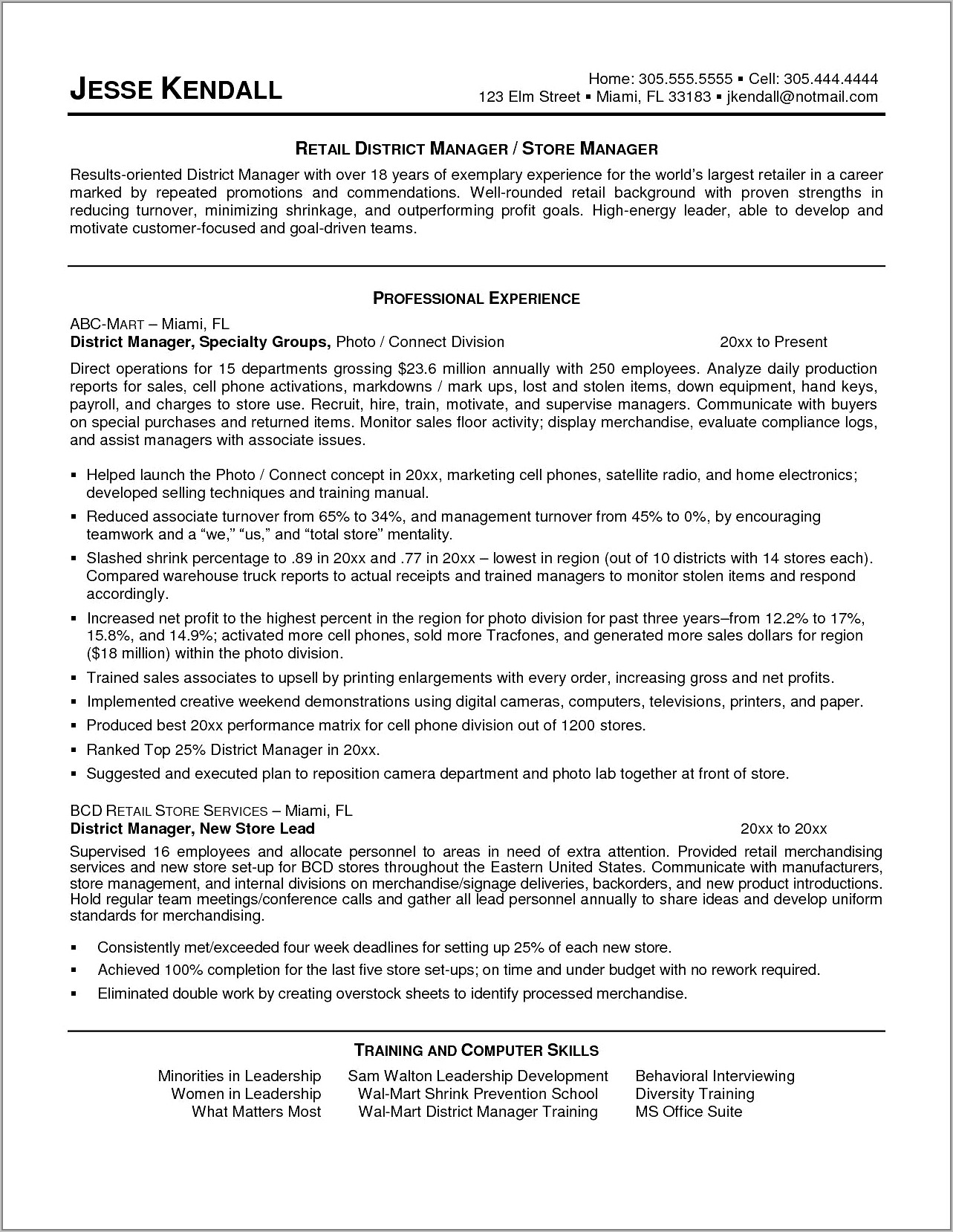 Sample Resume For Retail Manager Position