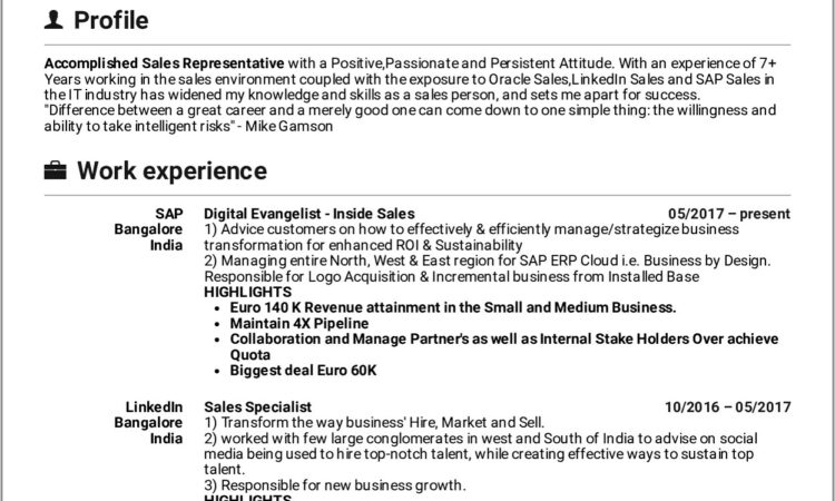 Sample Resume For Sales Manager In India