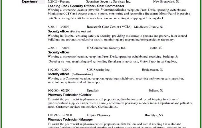 Sample Resume For Security Guard Supervisor