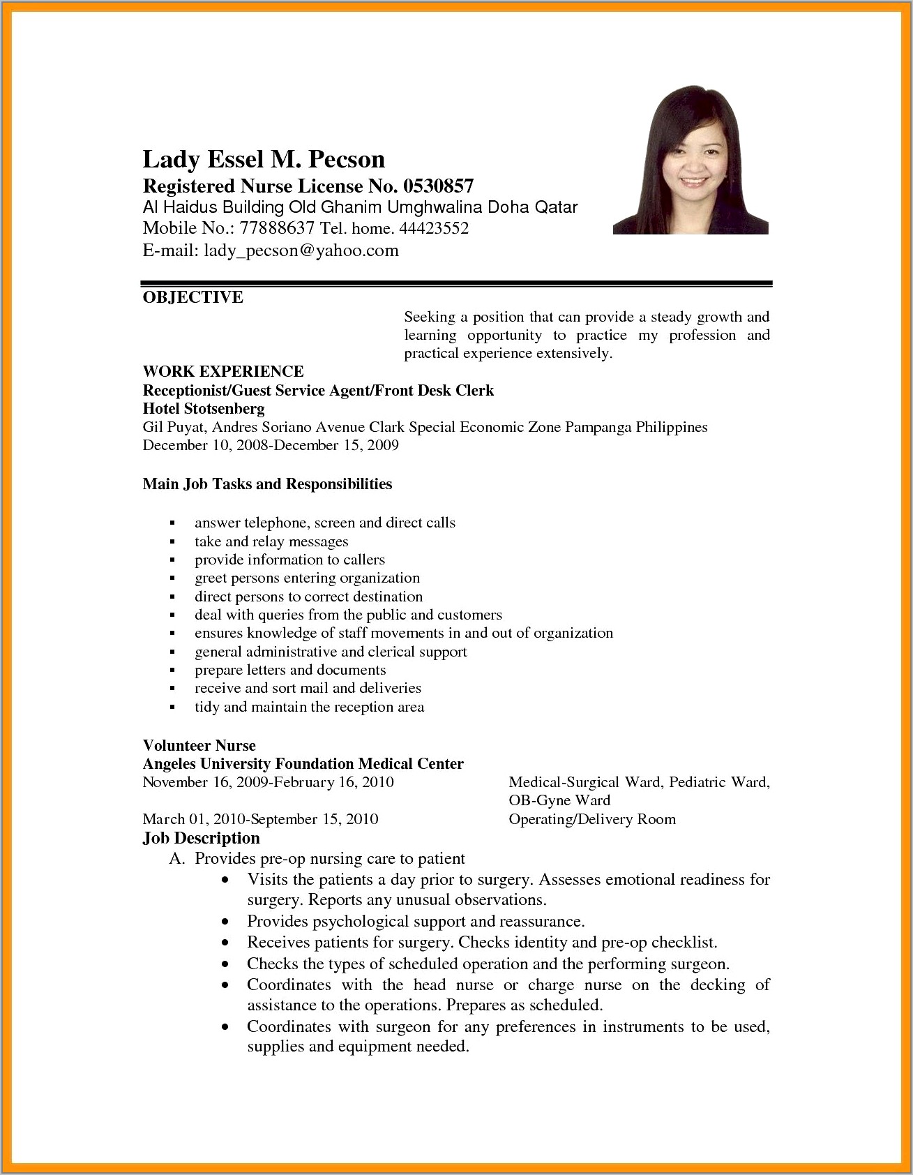 Sample Resume Format For Job Interview