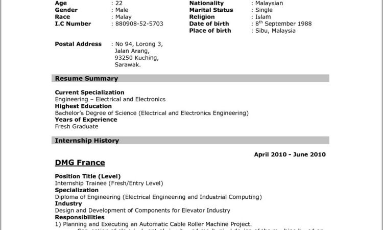 Sample Resume Format Job Application