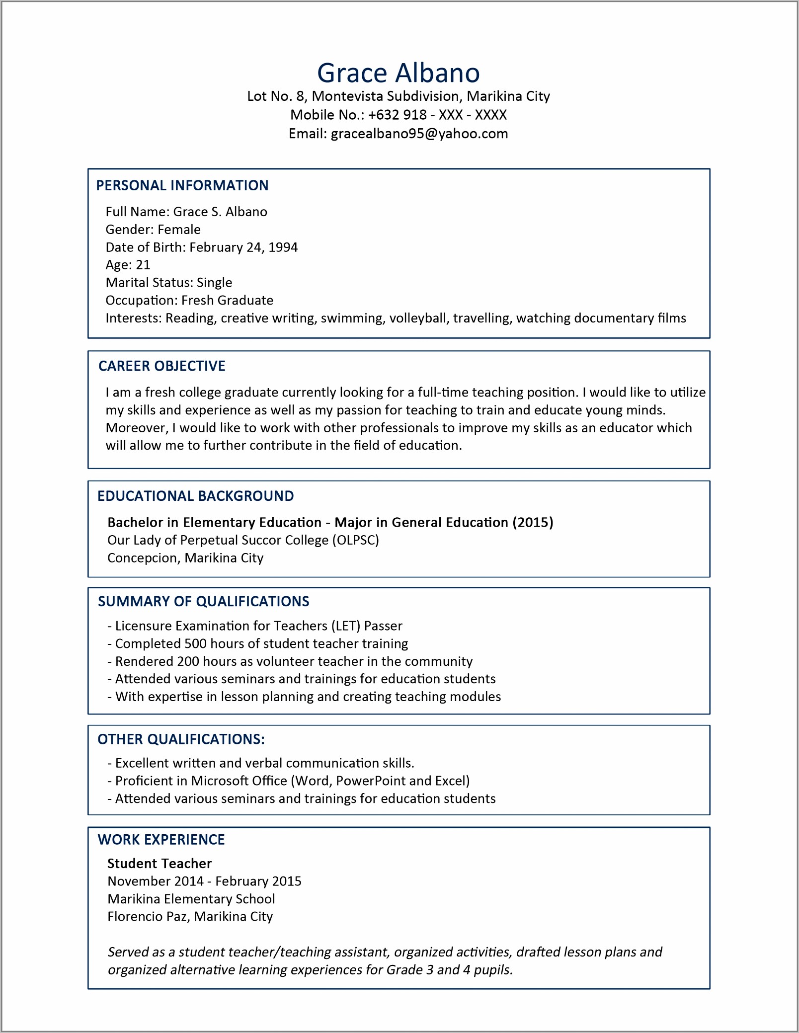 Sample Resume Format With Job Description