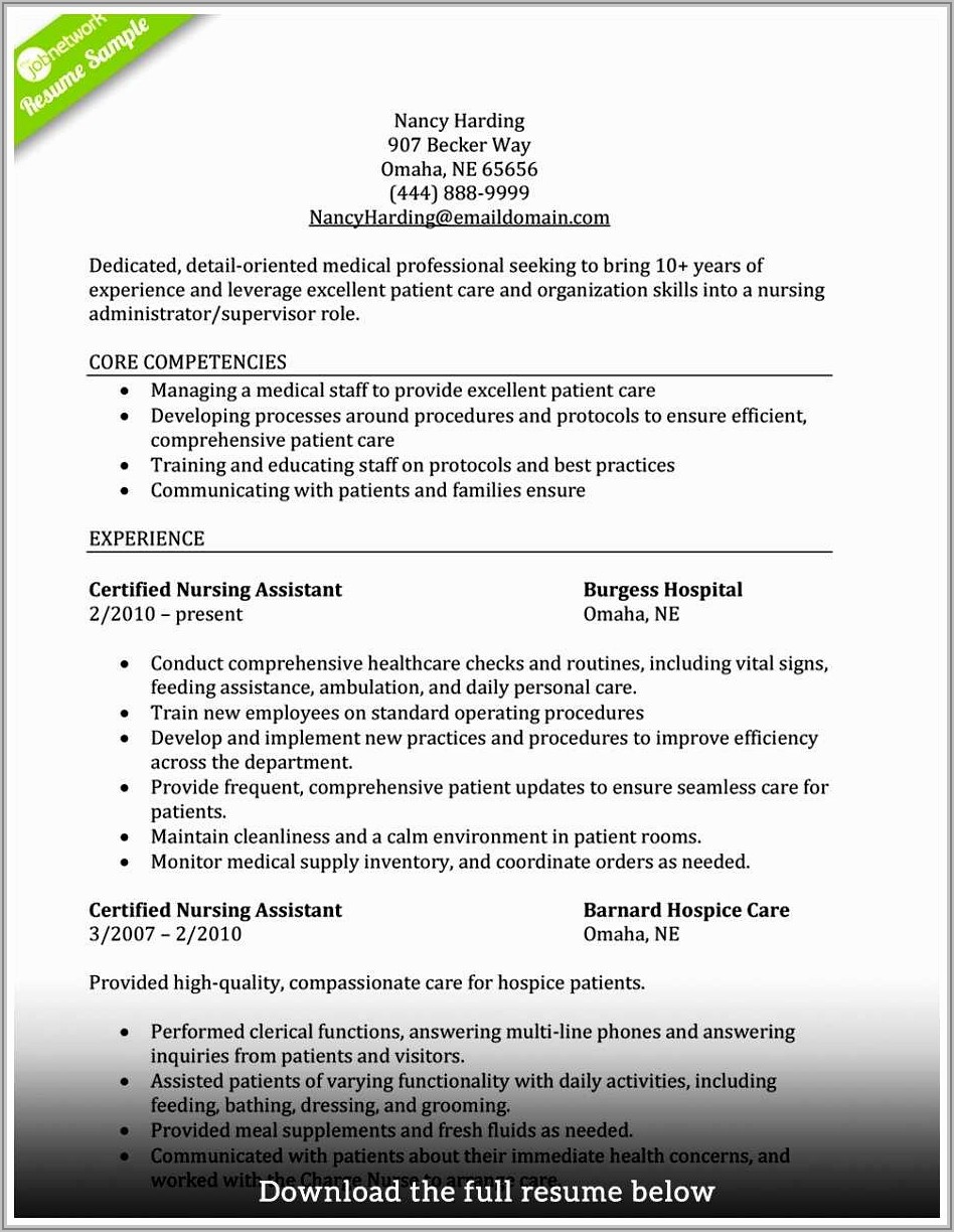 Sample Resume Nursing Assistant Hospital