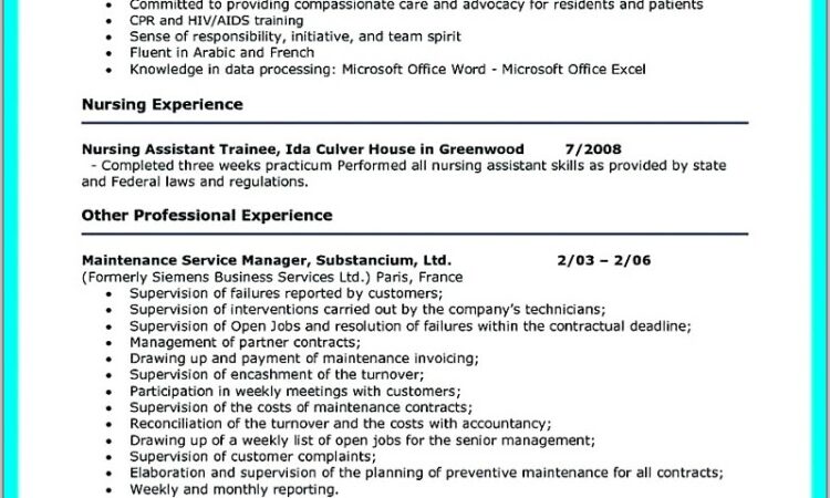 Sample Resume Objective For Nursing Assistant