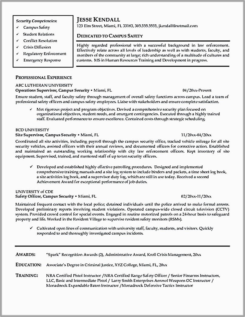 Sample Resume Objective For Security Guard
