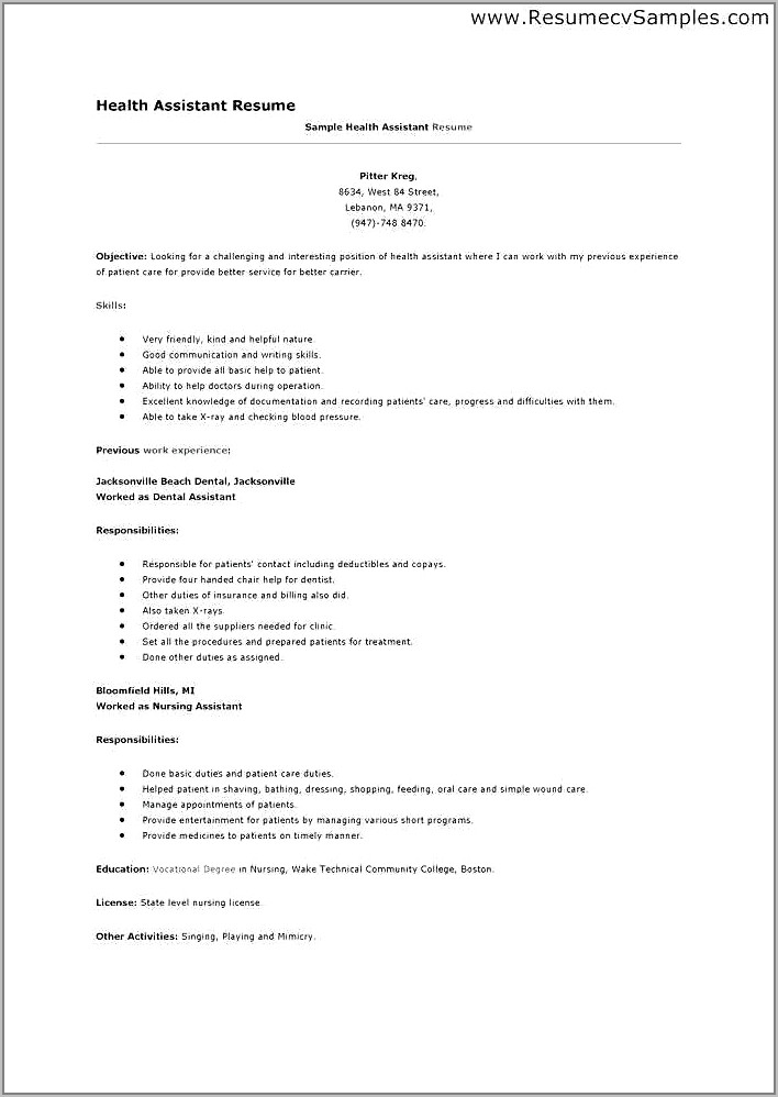 Sample Resume Objectives For Nursing Assistant