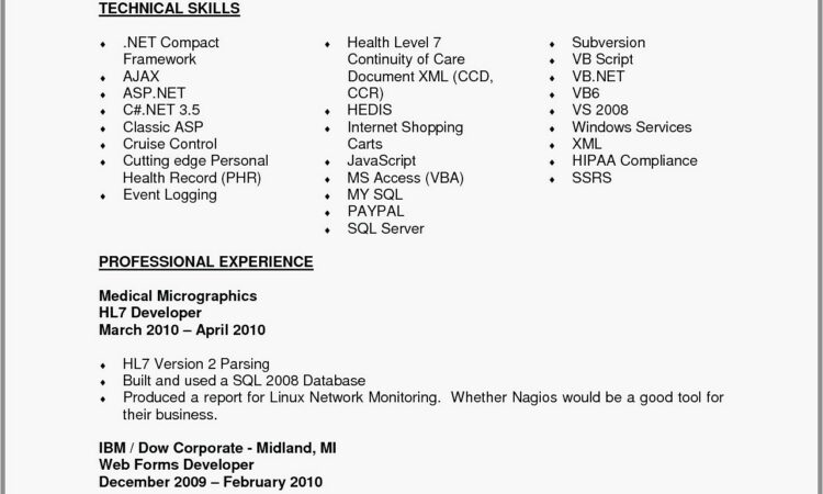 Sample Resume Of Dot Net Developer