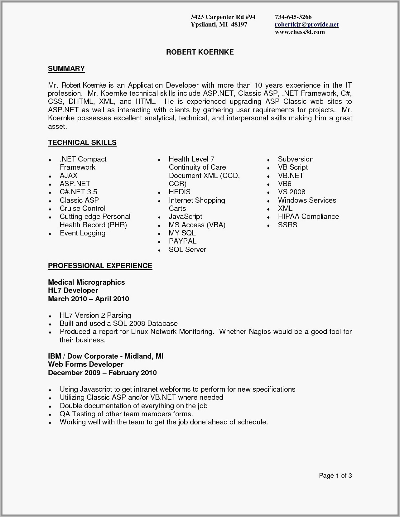 Sample Resume Of Dot Net Developer