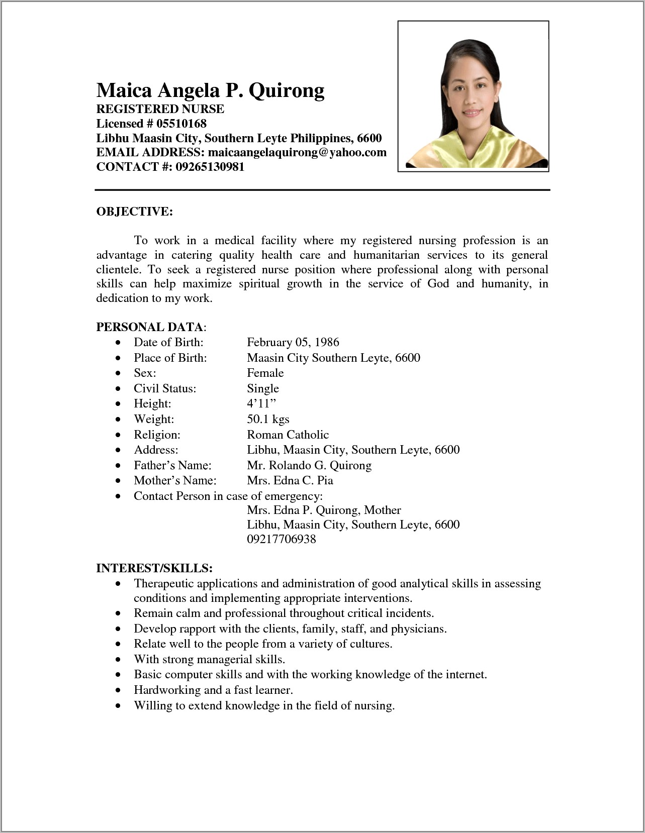 Sample Resume Philippines Format Download